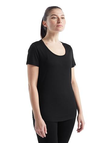 Dámské Tričko Icebreaker Merino Sphere II Krátké Sleeve Scoop Černé | CZ 1361UZGT
